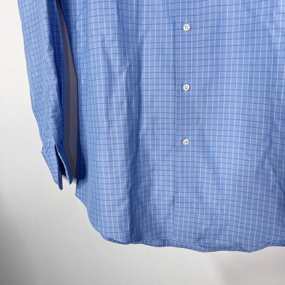 Nordstrom Men 16 /32-33 Blue Plaid Trim Fit Button Down Dress Shirt Wrinkle Free - Picture 4 of 9